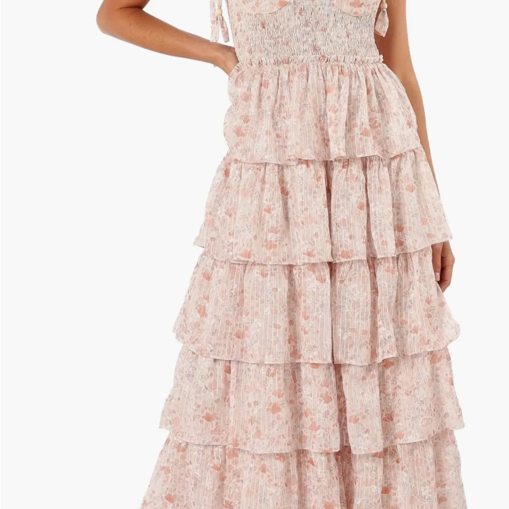 Petal & Pup Tiered Floral Maxi Dress - Pink and White - Picture 1 of 5
